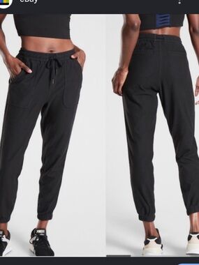 Athleta Farallon Cotton Joggers Size Medium in Black Drawstring waist GUC